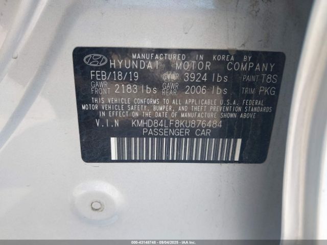 2019 HYUNDAI ELANTRA KMHD84LF8KU876484 Photo 8