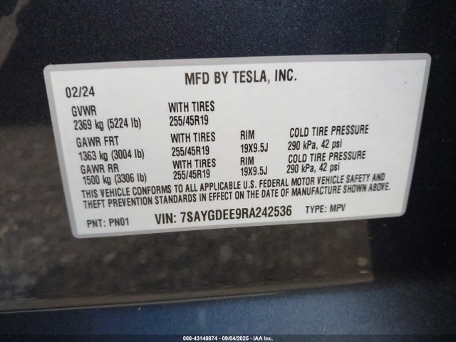 2024 TESLA MODEL Y 7SAYGDEE9RA242536 Photo 8