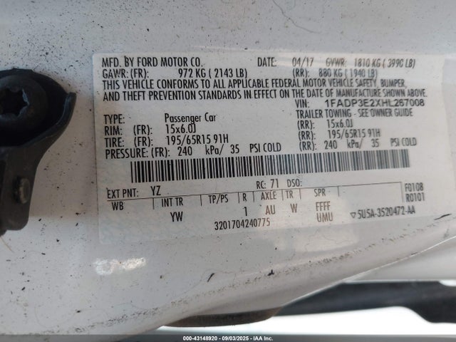 Ford 2.0l gdi 2017 1FADP3E2XHL267008 Image 9