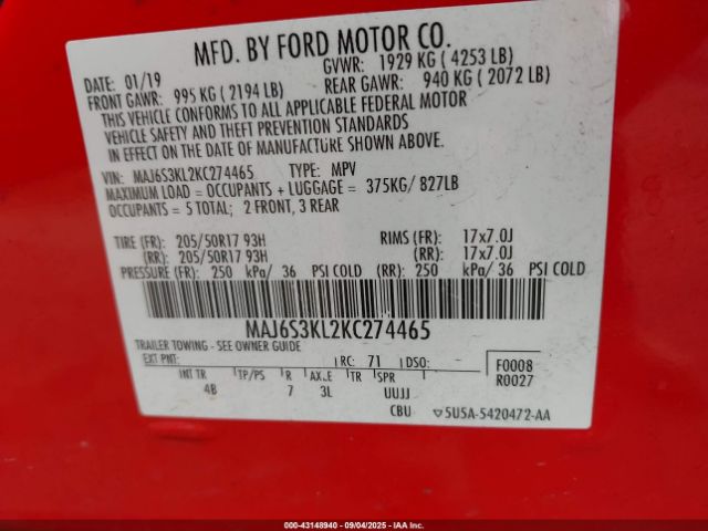 2019 FORD ECOSPORT MAJ6S3KL2KC274465 Photo 8