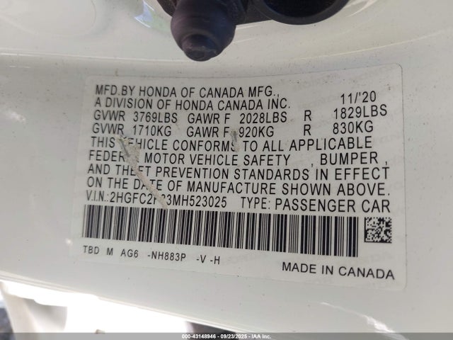 2021 HONDA CIVIC 2HGFC2F83MH523025 Photo 8