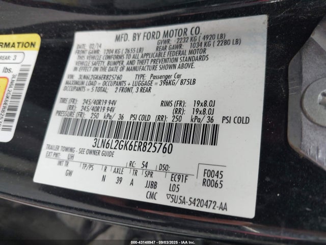 3LN6L2GK6ER825760 Lincoln MKZ