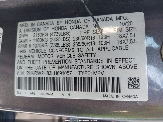 2HKRW2H83LH691057 Honda Cr-v Awd Ex-l