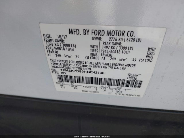Ford 3.5l ti-vct 2017 1FM5K7D89HGE42136 Image 9