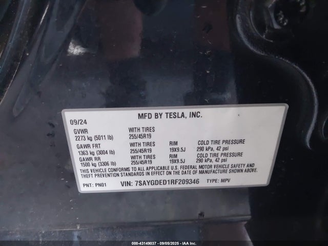2024 TESLA MODEL Y 7SAYGDED1RF209346 Photo 8