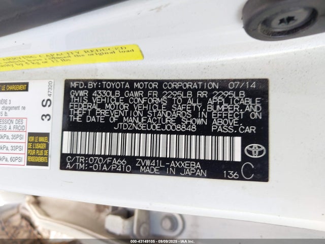 JTDZN3EU0EJ008848 Toyota 2zr-fxe+5jm