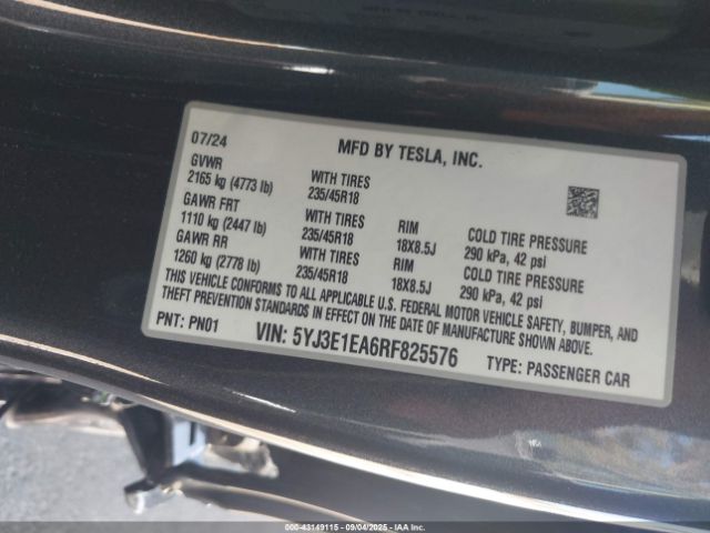 2024 TESLA MODEL 3 5YJ3E1EA6RF825576 Photo 8