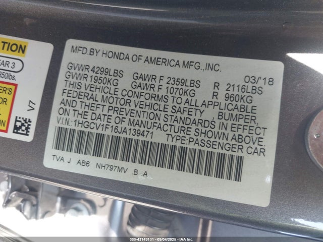 1HGCV1F16JA139471 Honda l15be
