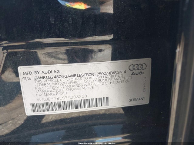 2007 AUDI A4 WAUEH78E97A208208 Photo 8