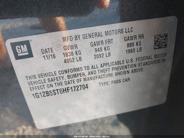 1G1ZB5ST6HF172704 Chevrolet lfv - di: direct injection, vvt: variable valve timing, gen 1