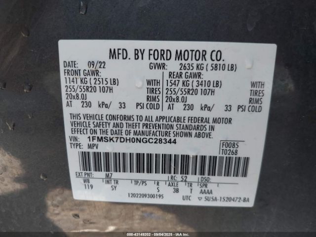 2022 FORD EXPLORER 1FMSK7DH0NGC28344 Photo 8