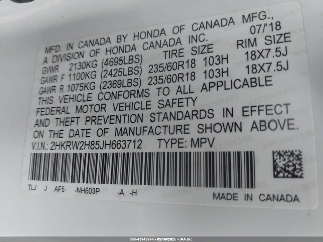 2HKRW2H85JH663712 Honda l15be