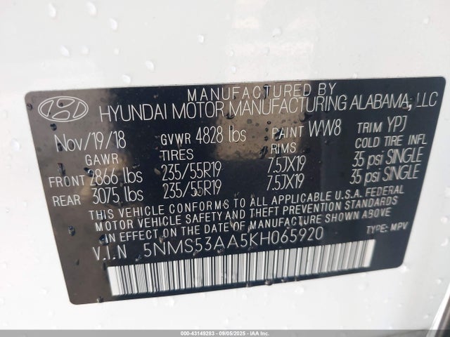 Hyundai t-gdi theta ii 2019 5NMS53AA5KH065920 Image 9