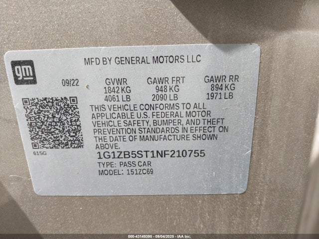 1G1ZB5ST1NF210755 Chevrolet lfv - direct injection, variable valve timing, gen 1 gmna