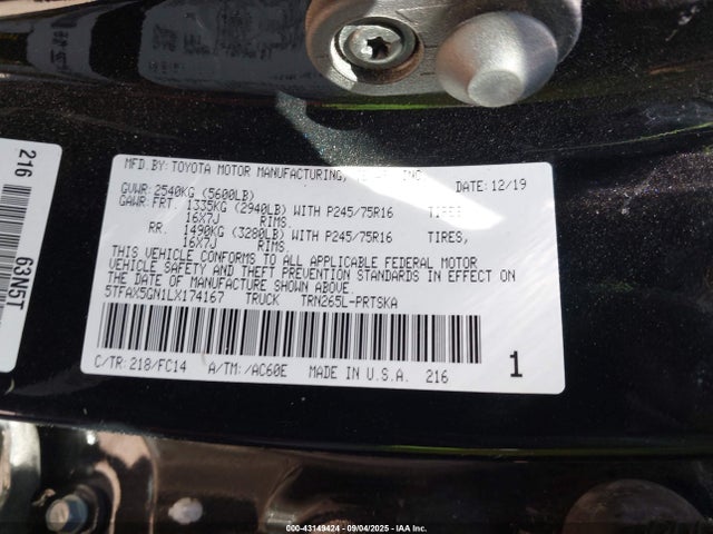 5TFAX5GN1LX174167 Toyota 2tr-fe