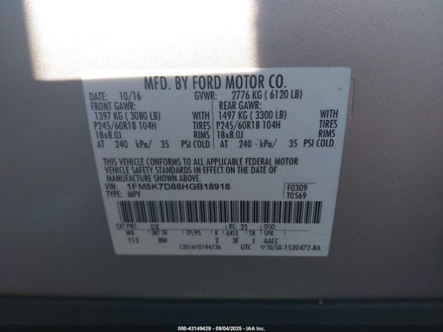 2017 FORD EXPLORER 1FM5K7D88HGB18918 Photo 8
