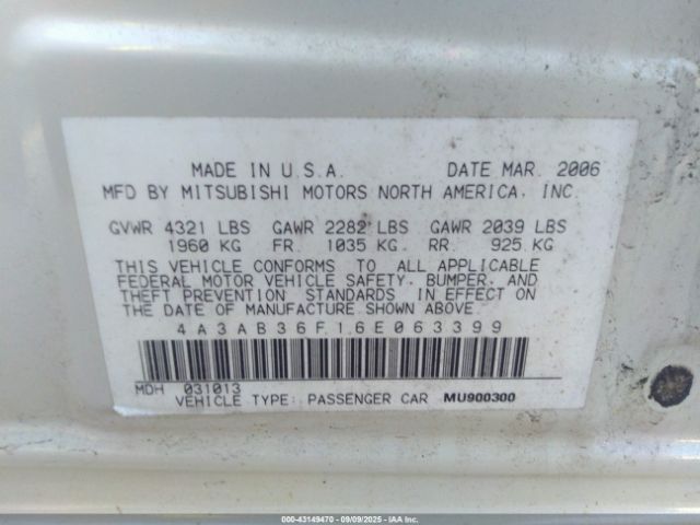 2006 MITSUBISHI GALANT 4A3AB36F16E063399 Photo 8