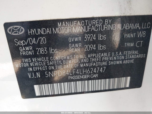 5NPD84LF4LH624747 Hyundai mpi nu