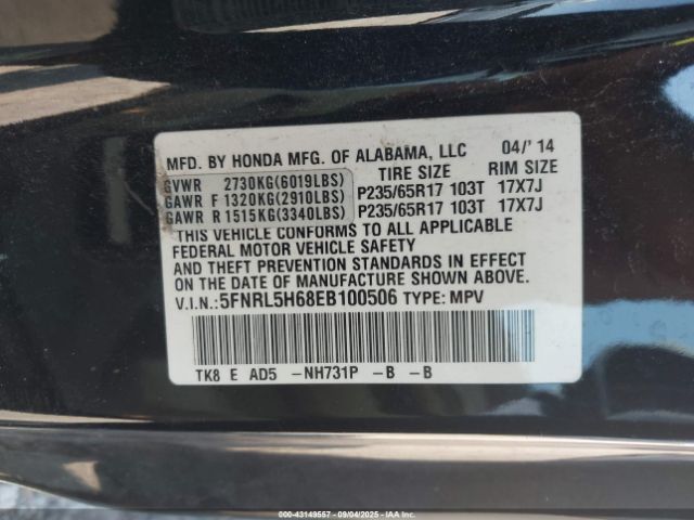 2014 HONDA ODYSSEY 5FNRL5H68EB100506 Photo 8