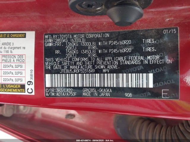 Toyota 1gr-fe 2015 JTEBU5JR0F5231849 Image 9