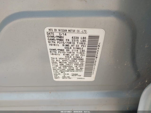 JN8AS5MT6EW102721 Nissan Rogue Select