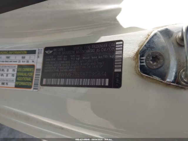 2008 MINI COOPER S WMWMF73558TT90634 Photo 8
