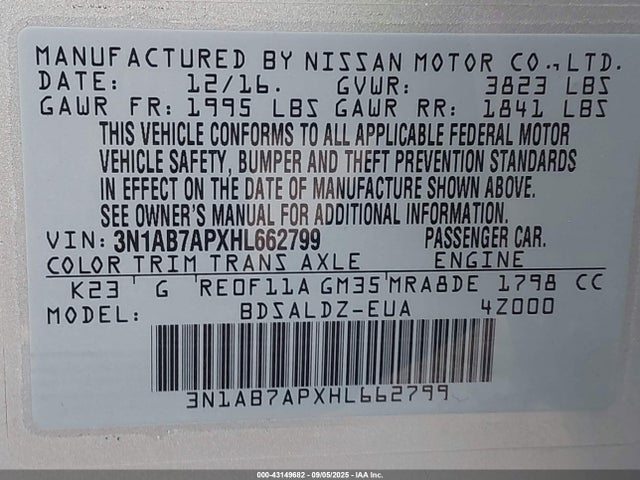 3N1AB7APXHL662799 Nissan 2017