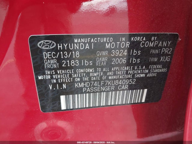 KMHD74LF7KU840952 Hyundai mpi nu