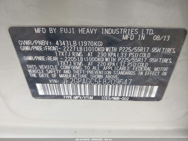 Subaru 2.0l na 2014 JF2GPAGC5E8209647 Image 9