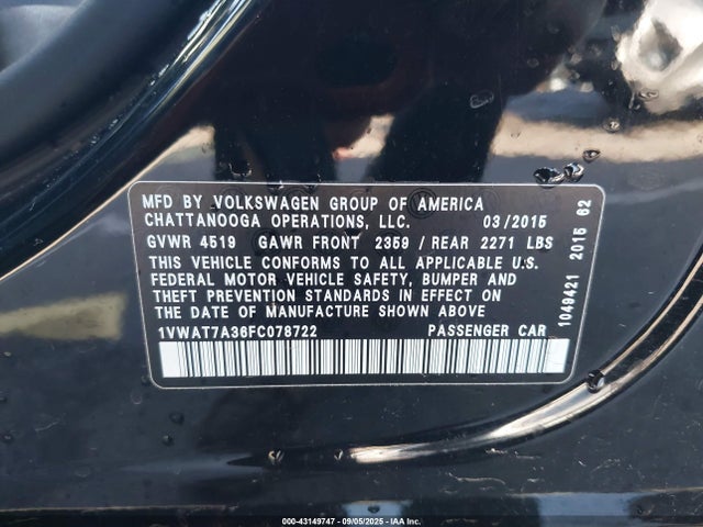 Volkswagen Passat 2015 1VWAT7A36FC078722 Image 9