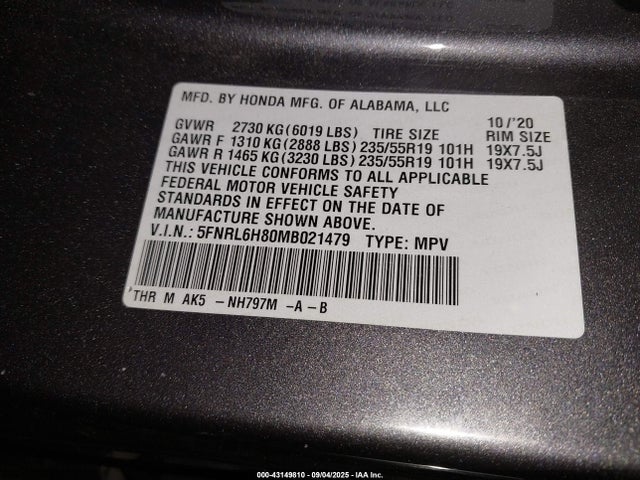 5FNRL6H80MB021479 Honda j35y7