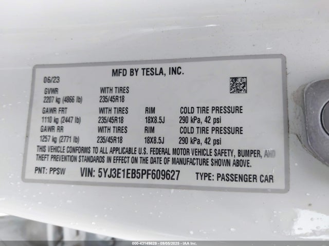 2023 TESLA MODEL 3 5YJ3E1EB5PF609627 Photo 8