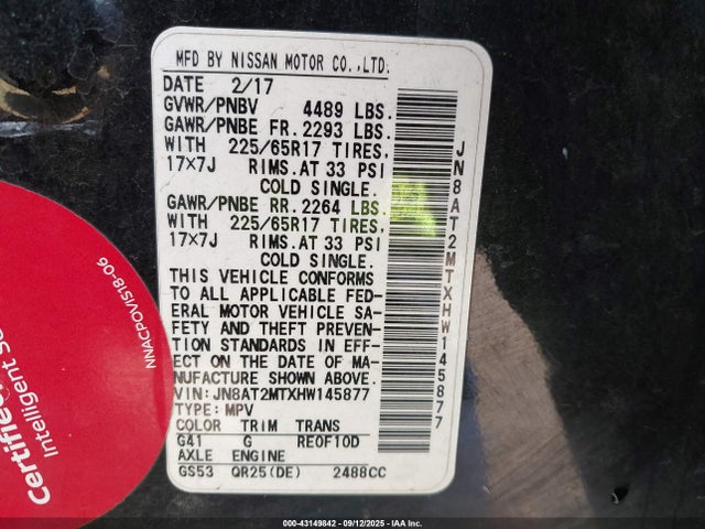 JN8AT2MTXHW145877 Nissan Rogue