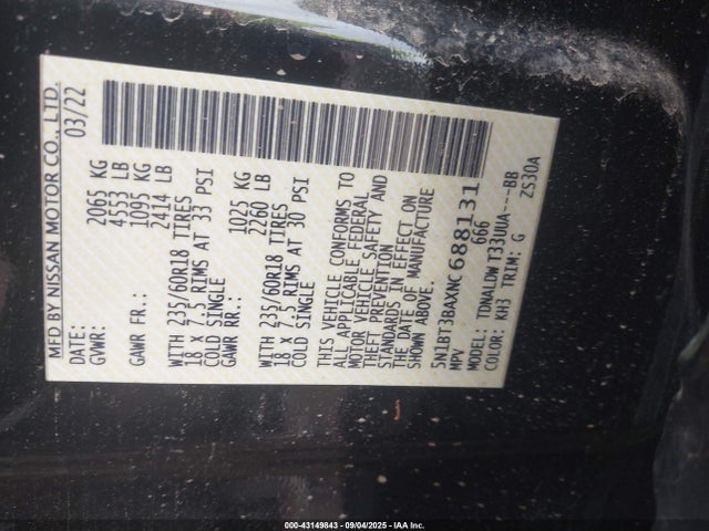 5N1BT3BAXNC688131 Nissan Rogue