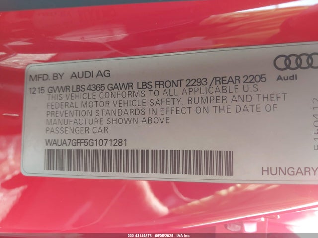 WAUA7GFF5G1071281 Audi 2016