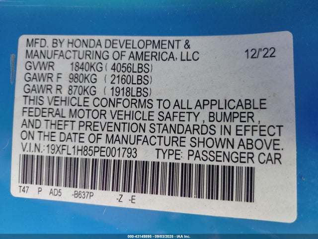 Honda l15b7 2023 19XFL1H85PE001793 Image 9