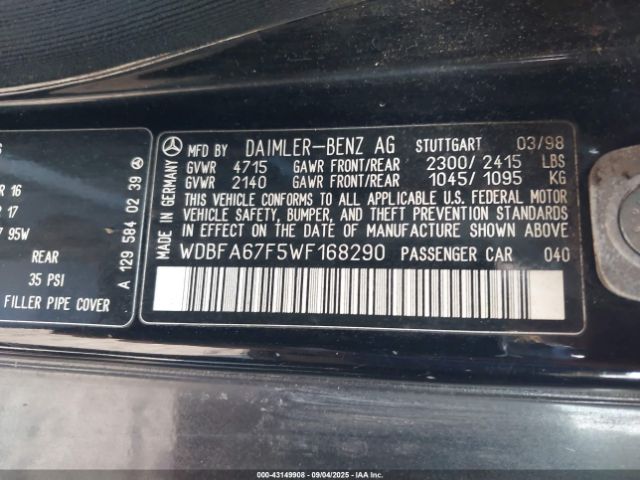 1998 MERCEDES-BENZ SL 500 WDBFA67F5WF168290 Photo 8