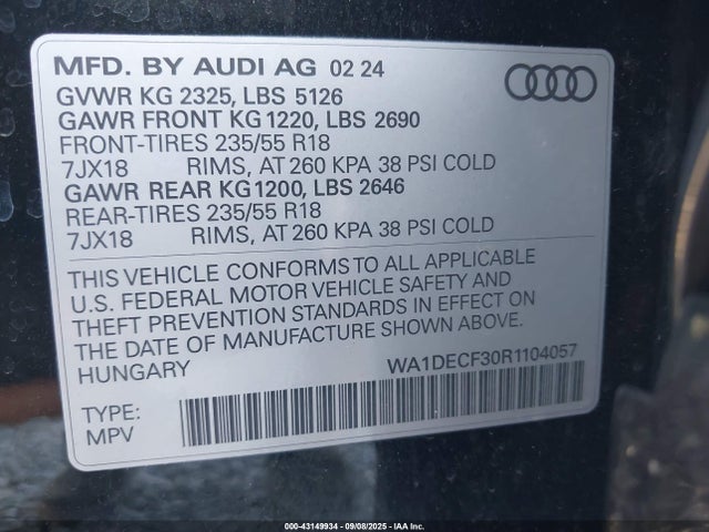 Audi 45 tfsi 2024 WA1DECF30R1104057 Image 9