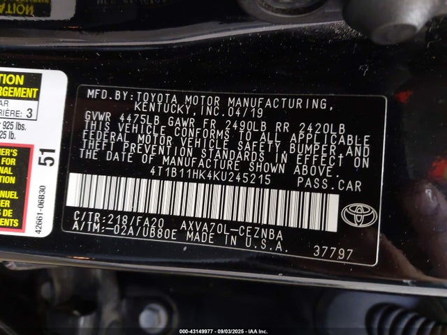 4T1B11HK4KU245215 Toyota a25a-fks