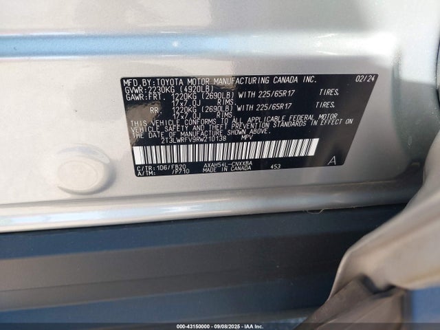 2T3LWRFV9RW210138 Toyota a25a-fxs