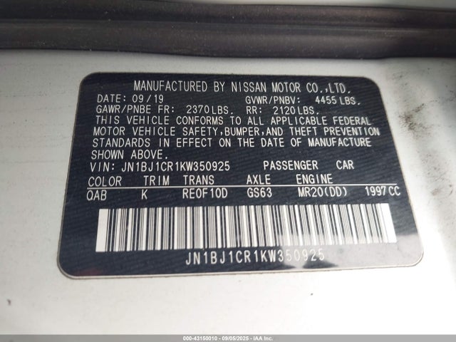 JN1BJ1CR1KW350925 Nissan ROGUE SPORT