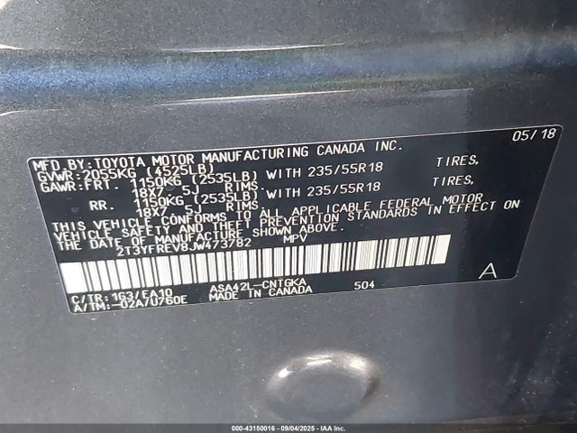 2T3YFREV8JW473782 Toyota 2ar-fe