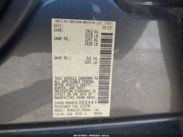 Nissan 2020 2020 1N4BL4BV6LN303443 Image 9