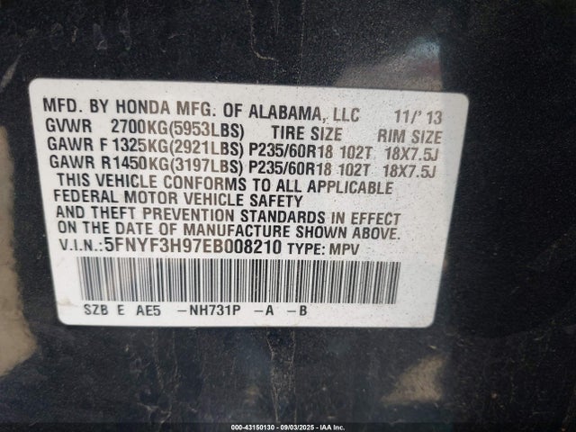Honda j35z4 2014 5FNYF3H97EB008210 Image 9