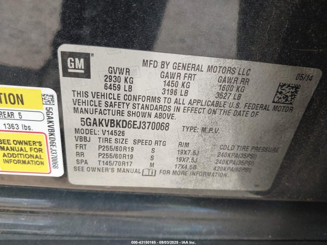 Buick llt 2014 5GAKVBKD6EJ370068 Image 9