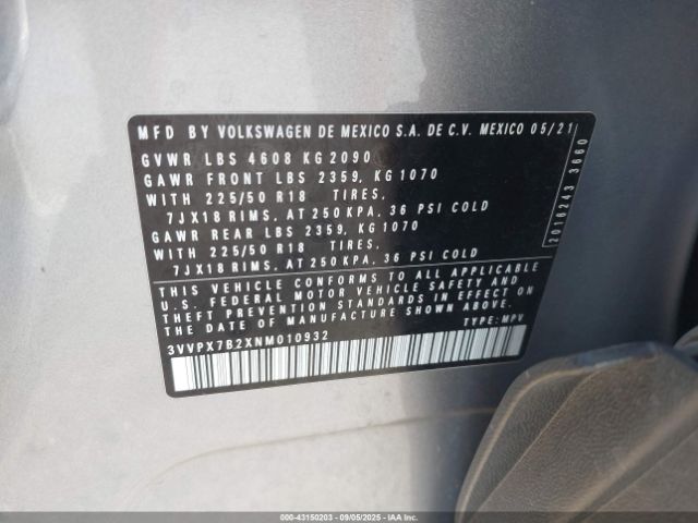 2022 VOLKSWAGEN TAOS 3VVPX7B2XNM010932 Photo 8