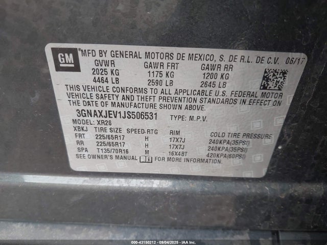 3GNAXJEV1JS506531 Chevrolet lyx - direct injection, vvt, fgt, turbo, alum, gen1