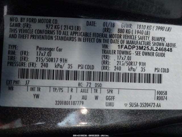 1FADP3M25JL246848 Ford 2.0l gdi