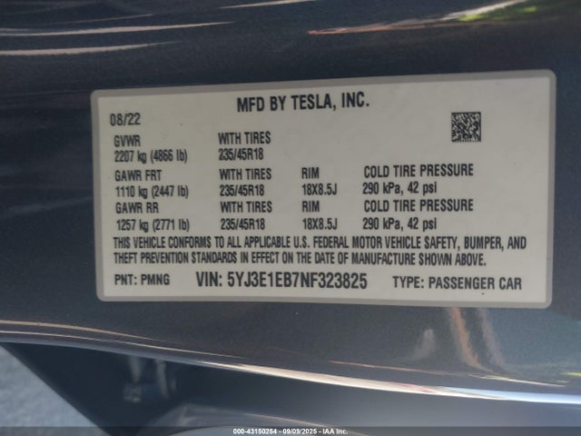 2022 TESLA MODEL 3 5YJ3E1EB7NF323825 Photo 8