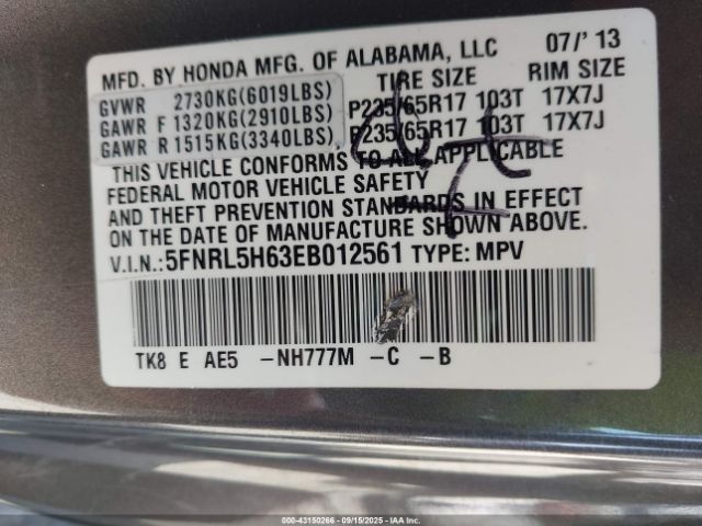 2014 HONDA ODYSSEY 5FNRL5H63EB012561 Photo 8